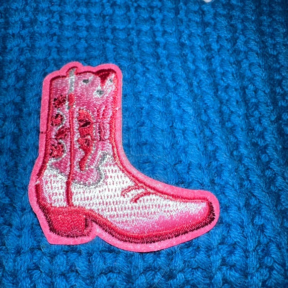 FREE PEOPLE Size M Oversized Sweater Swim Too Deep Mykonos Blue CUSTOMIZED - Picture 15 of 15